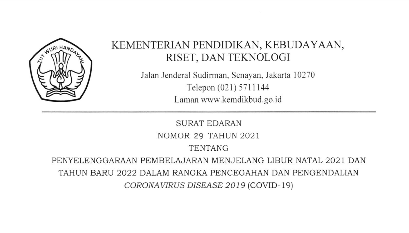 Surat Edaran Nomor 29 Tahun 2021 Kementerian Pendidikan dan Kebudayaan